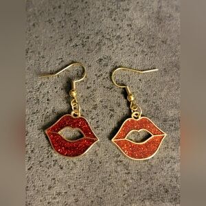 Handcrafted Gold and Red Lip Earrings